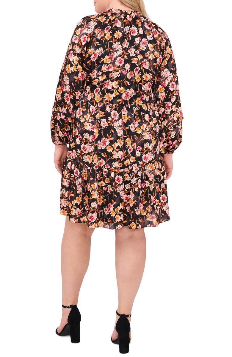 CeCe Floral Print Long Sleeve Babydoll Dress, Alternate, color, Rich Black