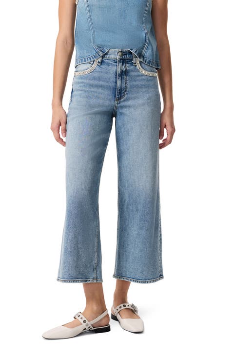 Andi Embellished High Waist Ankle Wide Leg Jeans (Pacific Jewel)