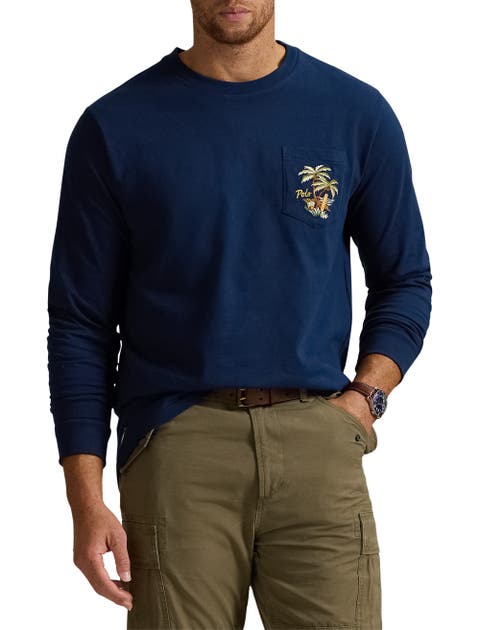 Big & Tall Embroidered Jersey Long-Sleeve T-Shirt