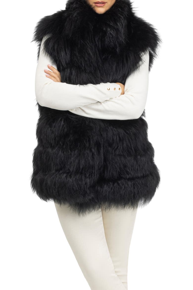 Genuine Shearling Vest, Alternate, color, BLACK