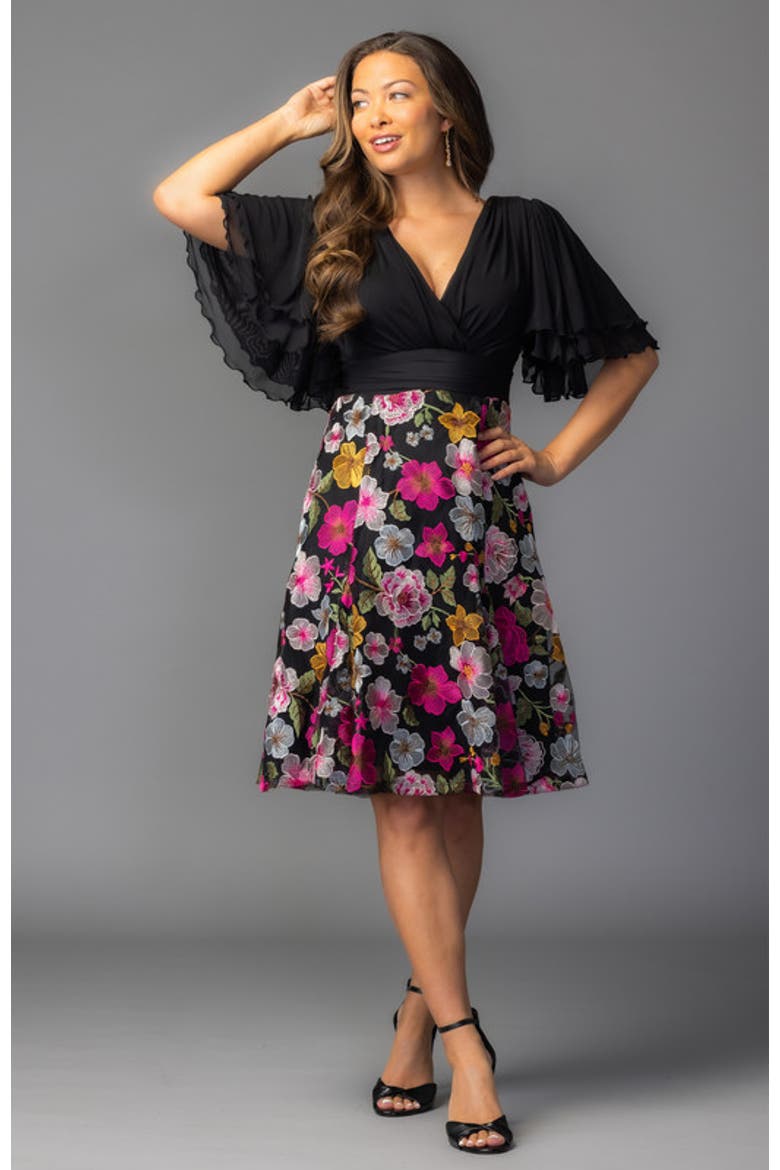 Lillian Embroidered Mesh Midi Cocktail Dress, Alternate, color, Vibrant Floral Frolic