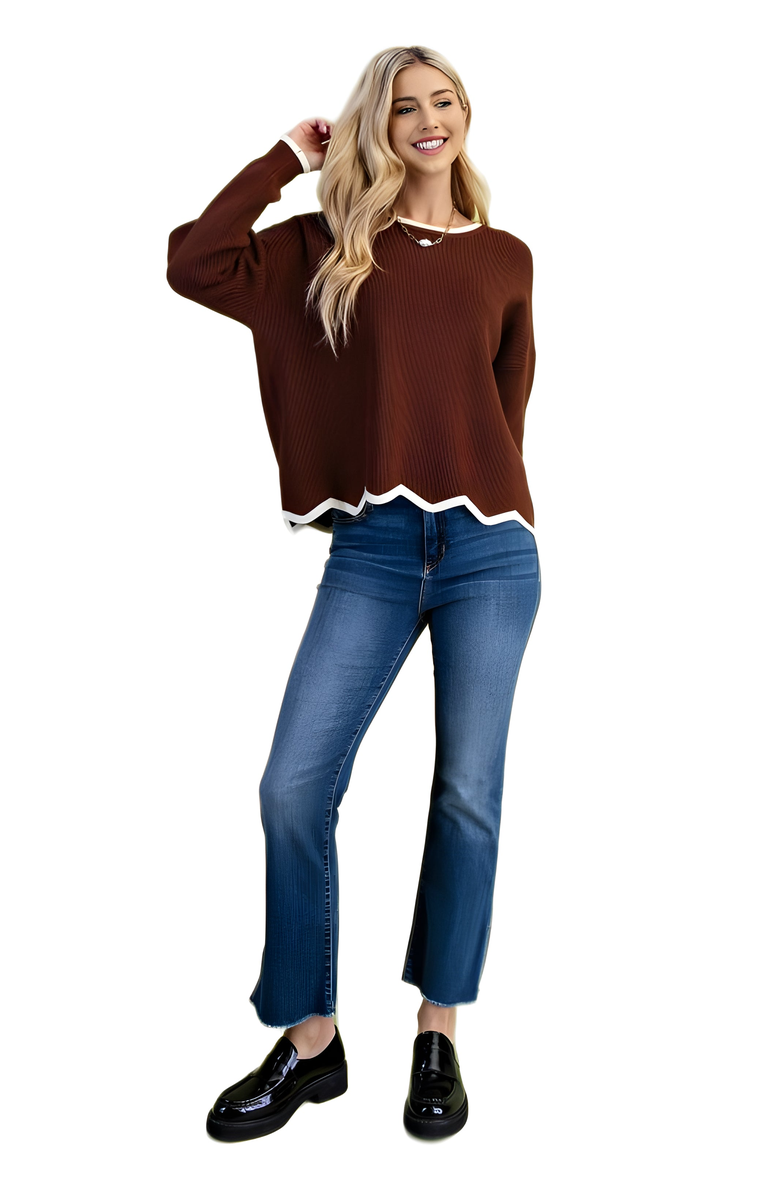 Knit and Lounge Waffle Knit Contrast Trim Sweater, Alternate, color, 