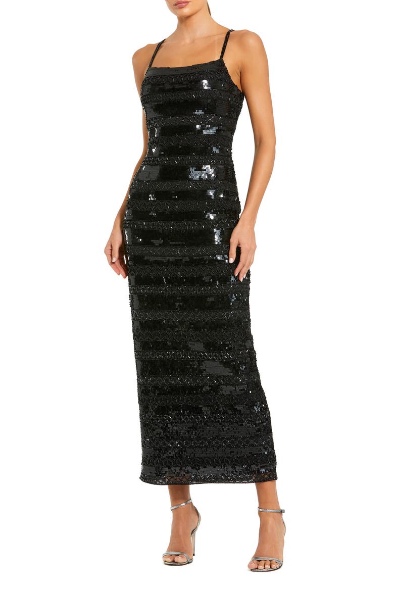 Embellished Spaghetti Strap Midi Dress, Main, color, Black