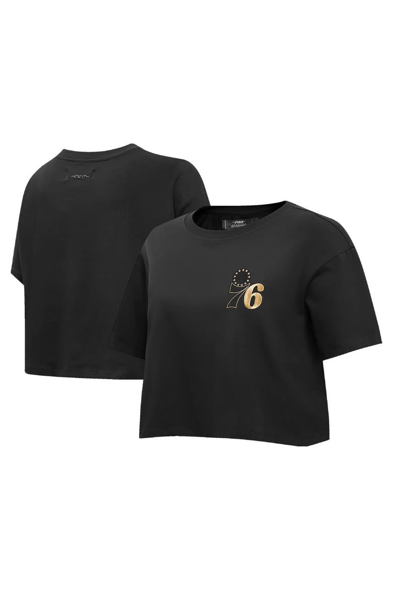 Women's Pro Standard Black Philadelphia 76ers Holiday Glam Boxy T-Shirt, Main, color, Black