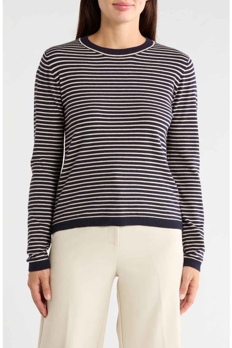 Crewneck Sweater, Main, color, NAVY / BONE STRIPE