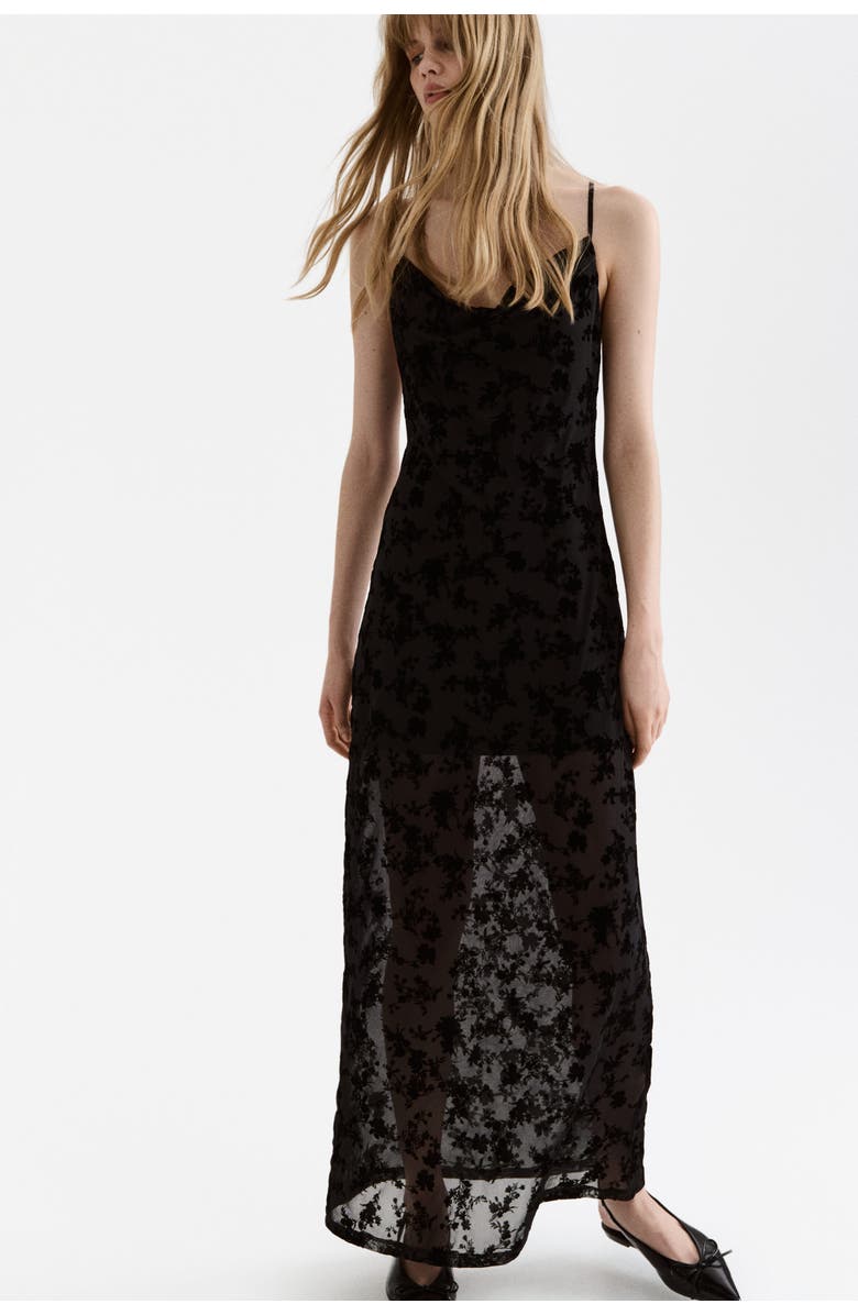 H&M Flock-print Strappy Dress, Alternate, color, 