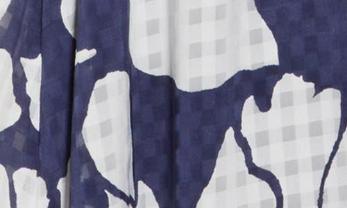 Sandra Darren Floral Gingham Balloon Sleeve Midi Dress In Navy/white