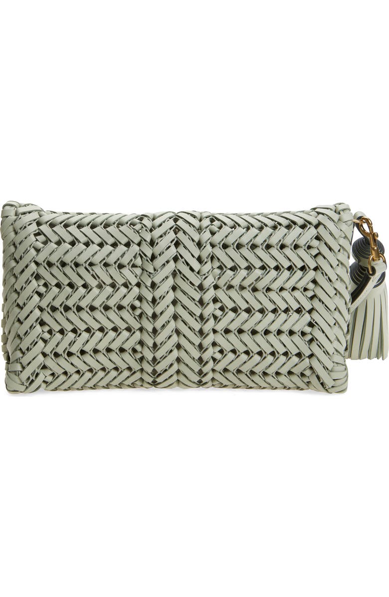 Anya Hindmarch Neeson Herringbone Woven Leather Tassel Clutch, Alternate, color, Iceberg