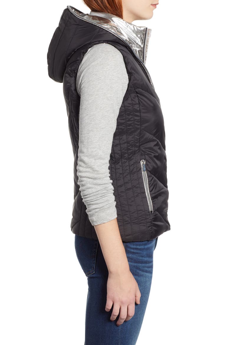 Hooded Puffer Vest, Alternate, color, MATTE BLACK / SILVER
