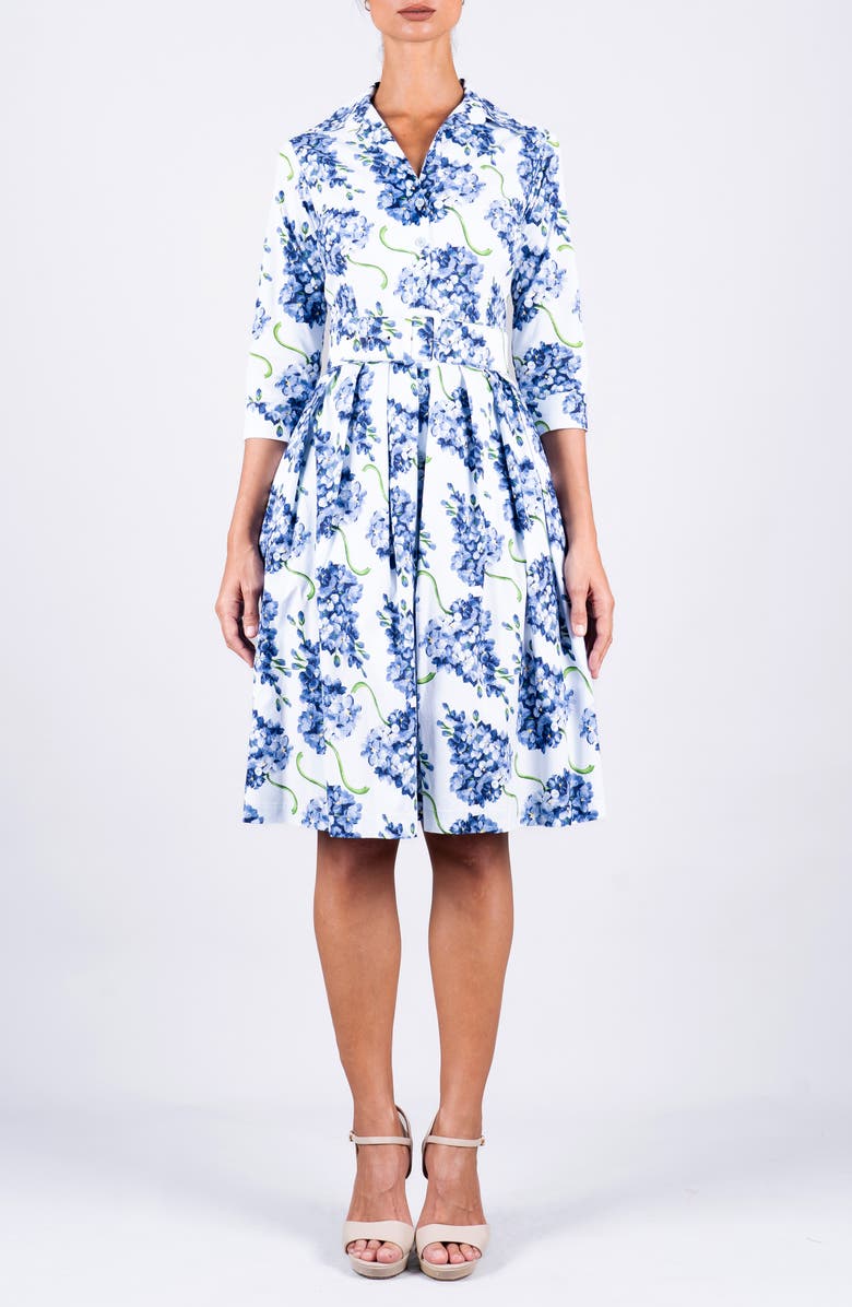 SAMANTHA SUNG Pleated Stretch Audrey Shirtdress, Main, color, Lilac Bunch