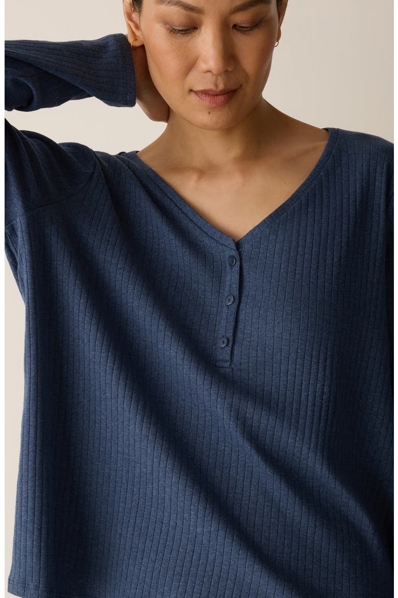 V-Neck Organic Cotton Henley, Alternate, color, BLUEBERRY
