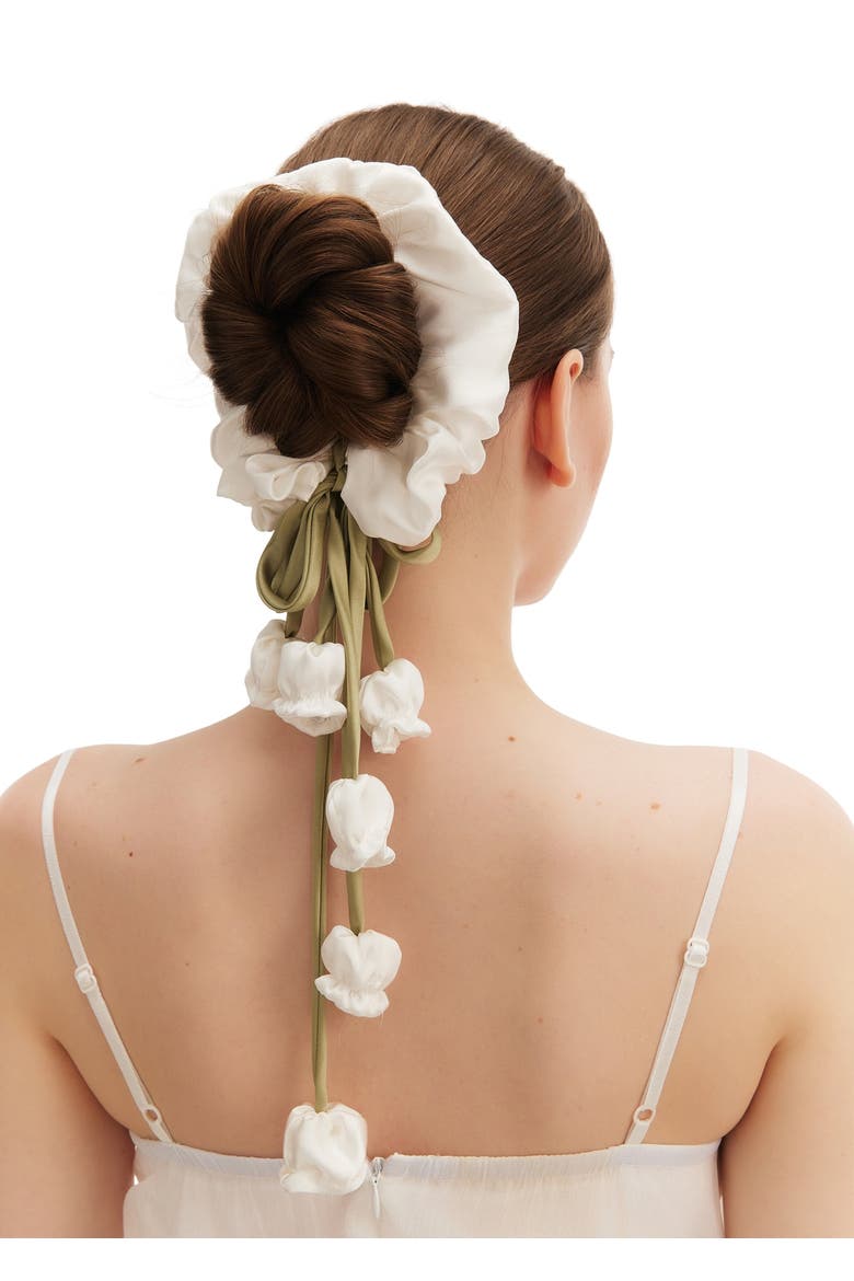 Lily of the Valley Silk Hair Tie Scrunchie, Alternate, color, White