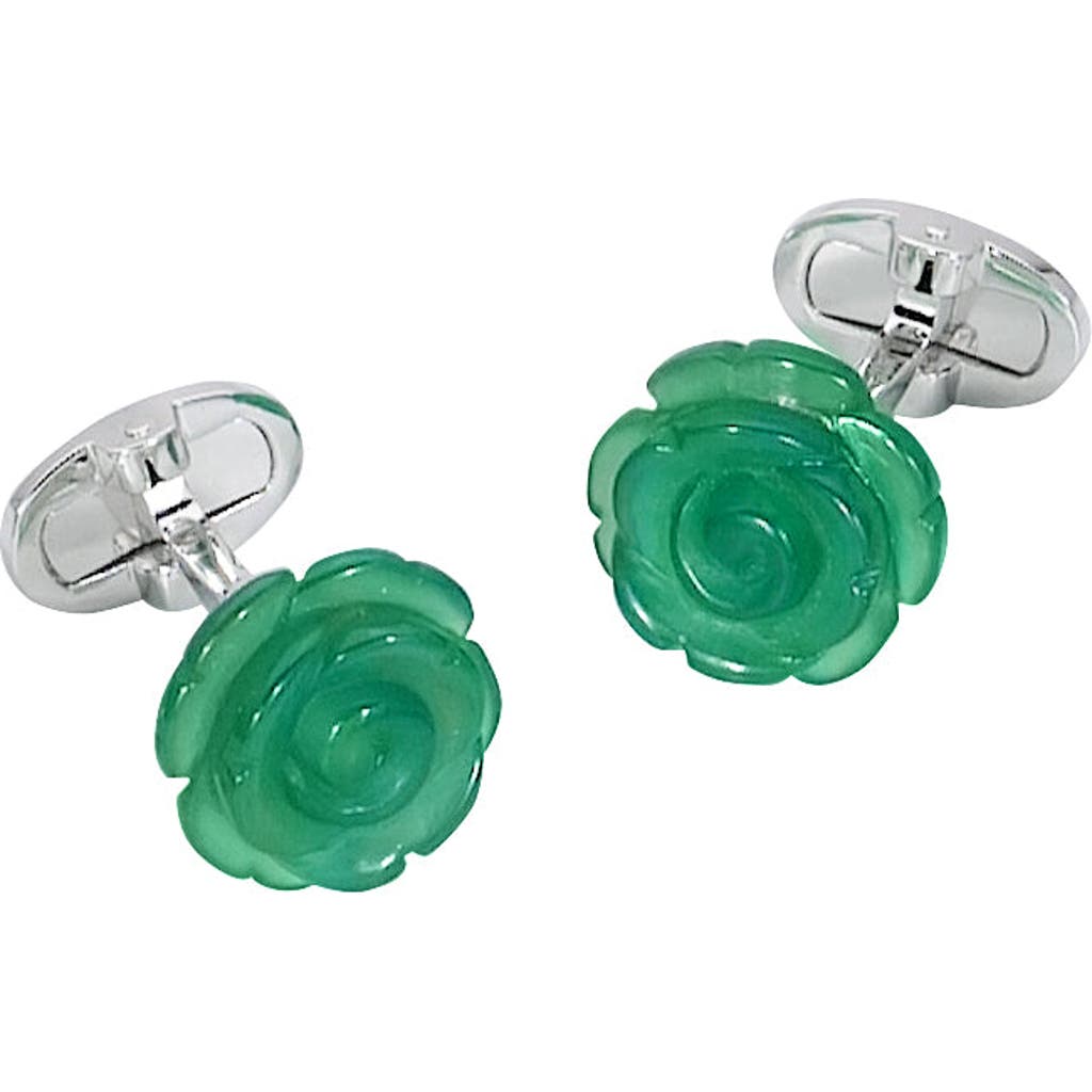 Jan Leslie Rose Carved Sterling Cufflinks In Green