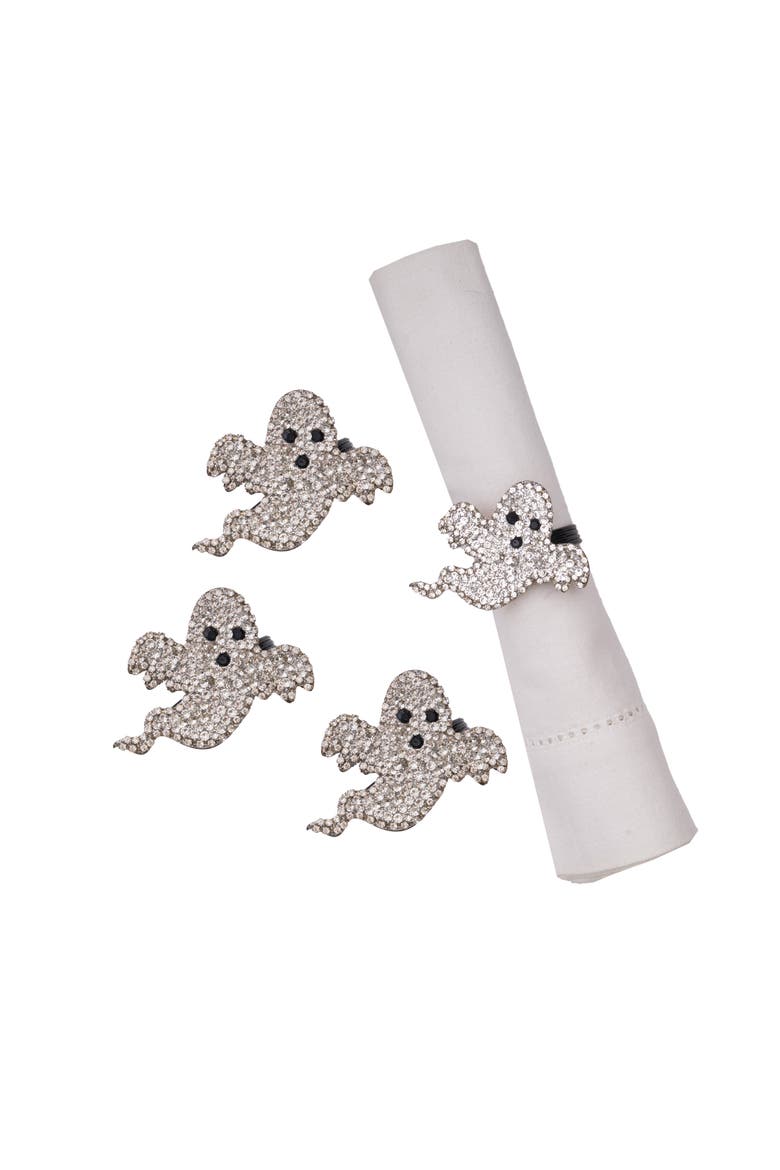 Halloween Ghost Set of 4 Napkin Rings, Main, color, Black