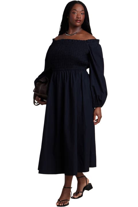 Long Sleeve Smocked Maxi Dress (Plus)