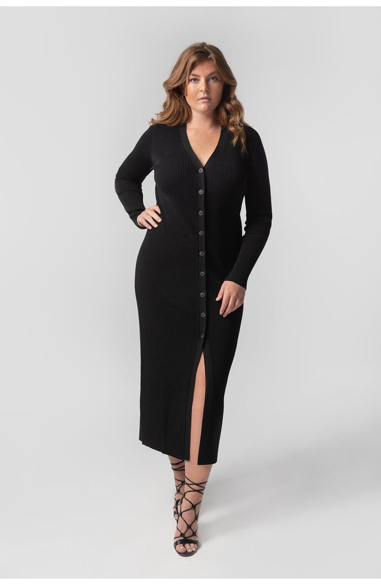 KADA The Long Sleeve Sweater Duster Midi Dress, Main, color, Ink