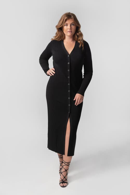Kada The Long Sleeve Sweater Duster Midi Dress In Black