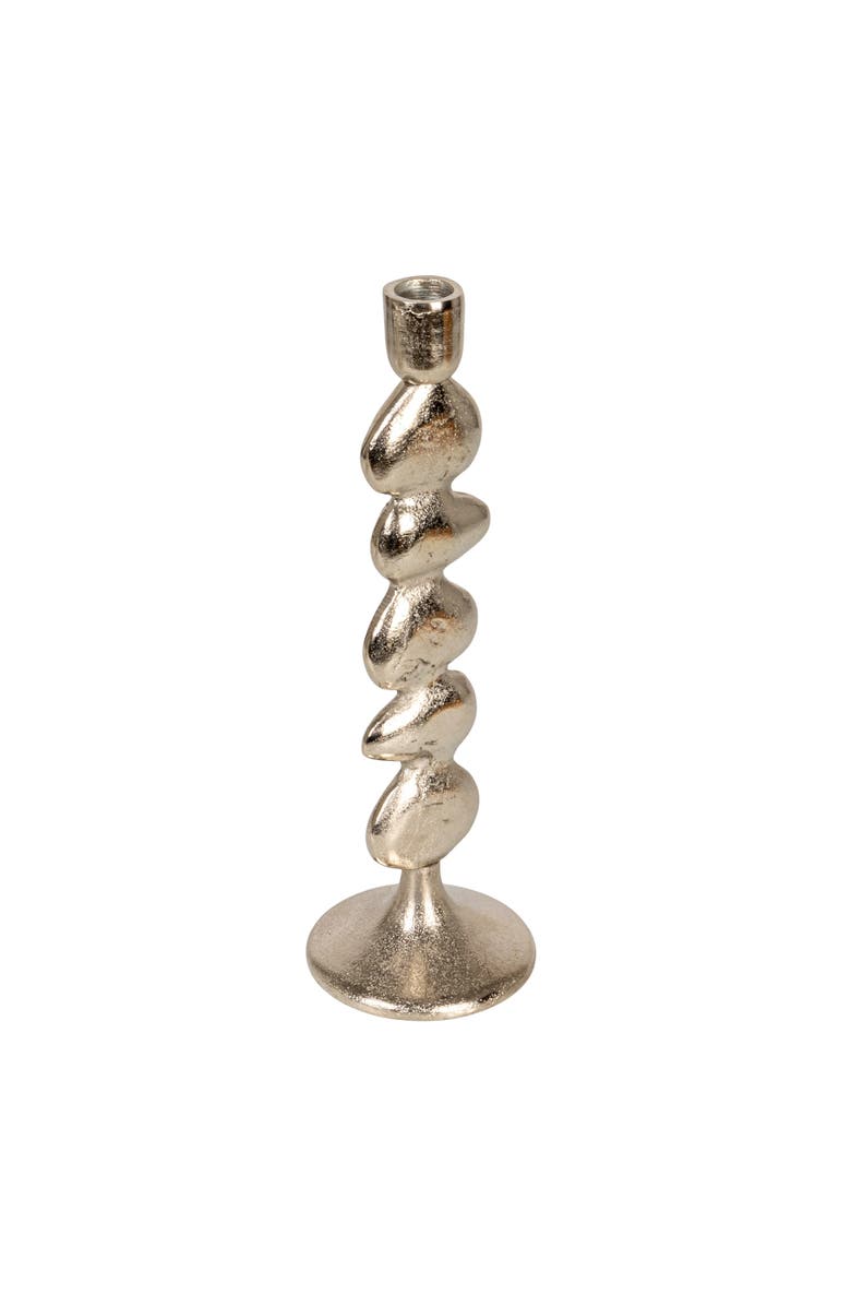 Storied Home Tall Cast Aluminum Stacked Taper Holder, Silver Finish, Main, color, Silver