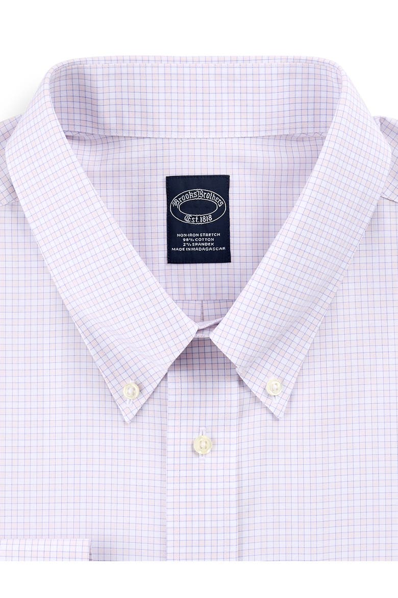Big & Tall Non-Iron Grid Patterned Dress Shirt, Alternate, color, PEACH
