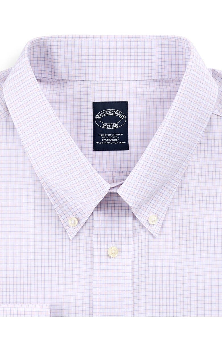 Brooks Brothers Big & Tall Non-Iron Grid Patterned Dress Shirt, Alternate, color, Peach