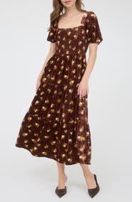 AUGUST SKY Puff Sleeve Midi Dress