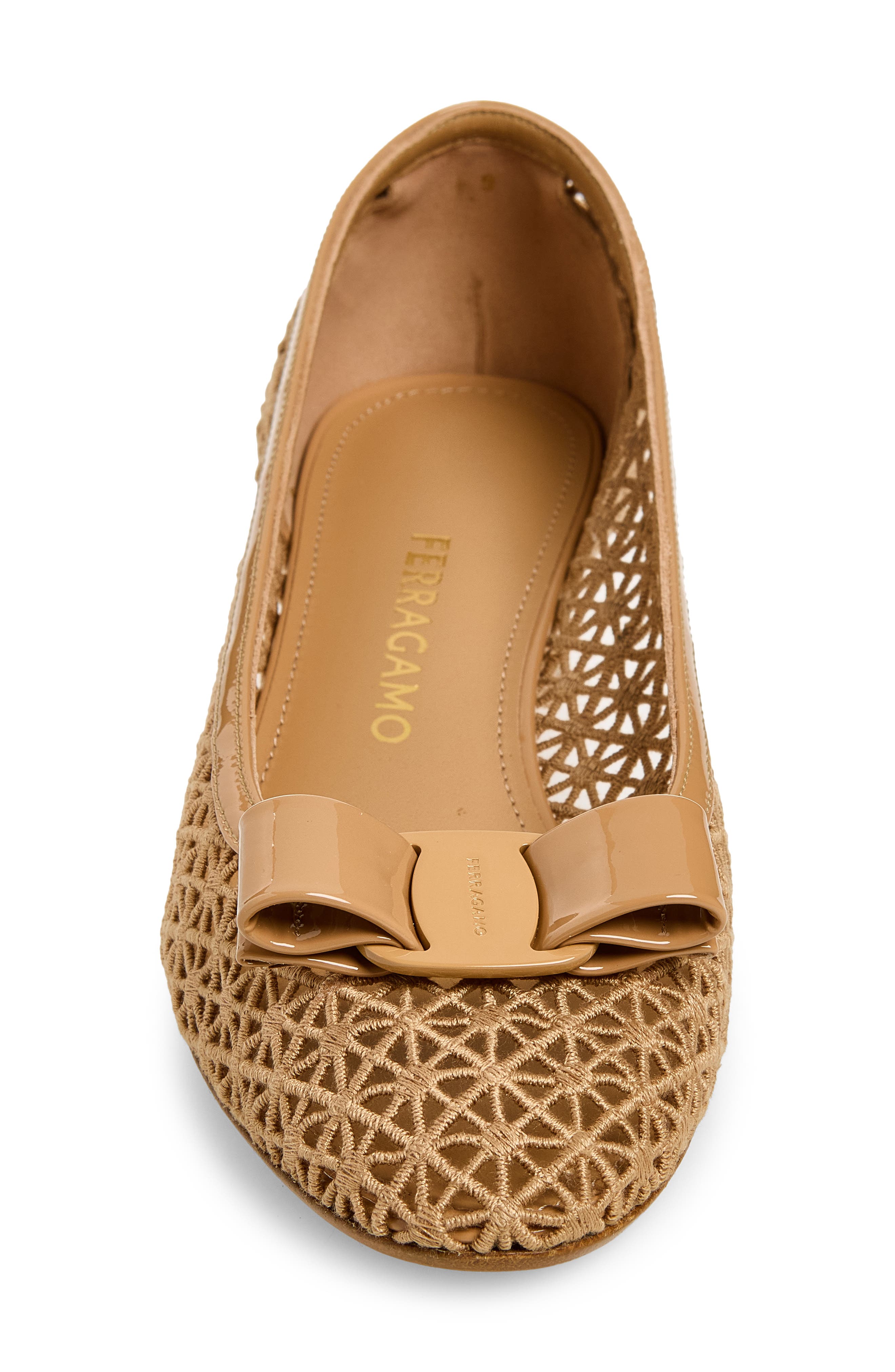FERRAGAMO Macramé Vara Bow Pump, Alternate, color, Biscotto Soft Camel