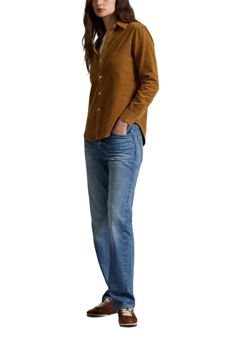 Fine Wale Cotton Corduroy Button-Up Shirt, Alternate, color, CLA TAN