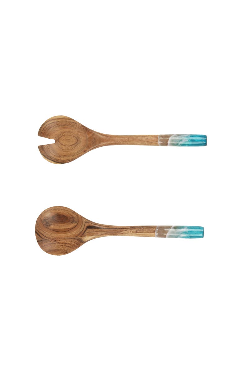 Gallerie II Wave Fork and Spoon Salad Coastal Wood Novelty Serving Utensils Set of 2, Main, color, Blue