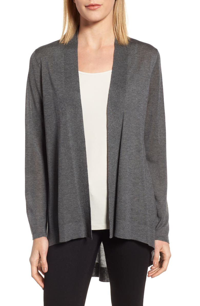 Eileen Fisher Tencel<sup>®</sup> Lyocell & Merino Wool Shaped Cardigan, Main, color, 