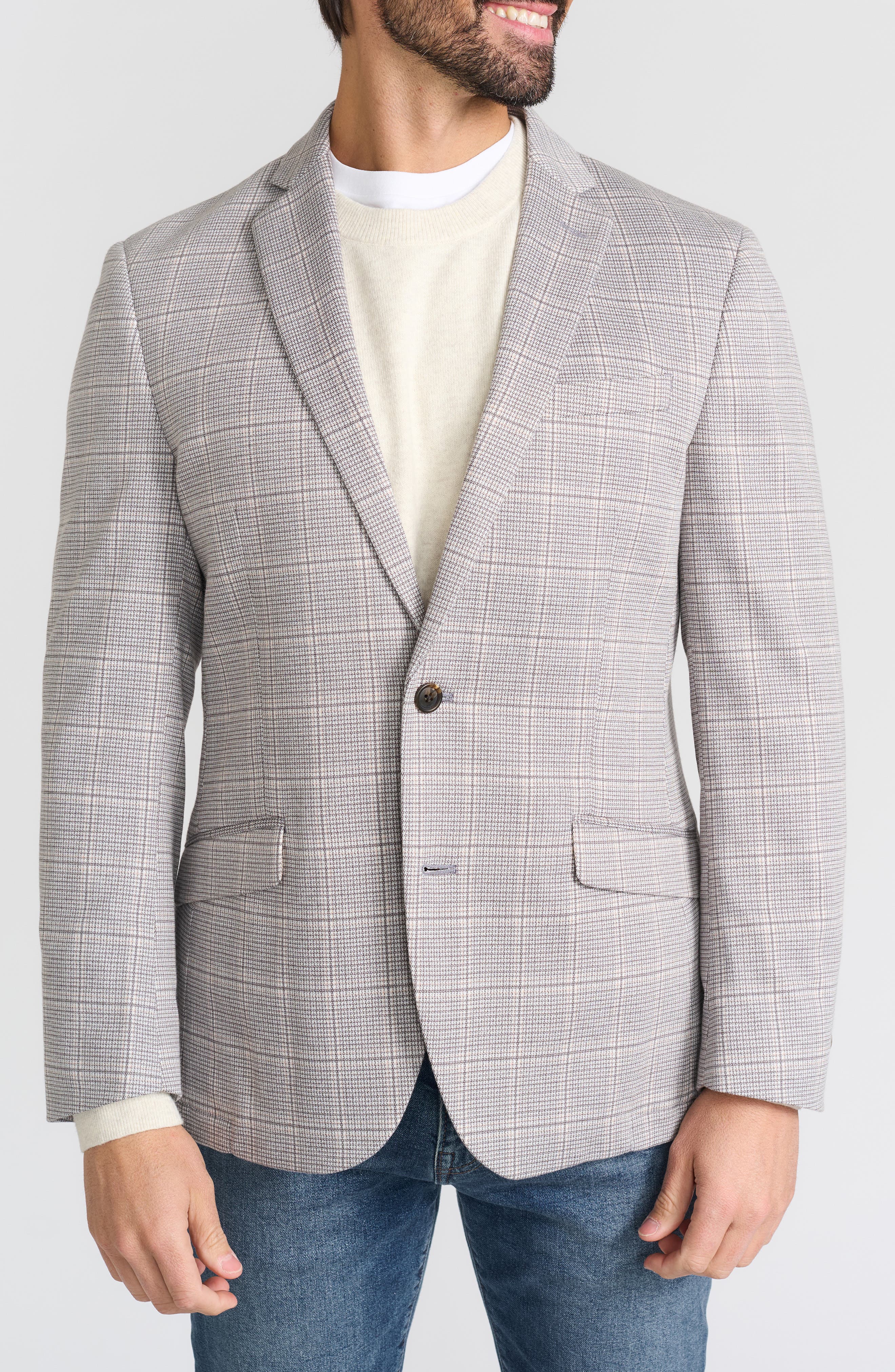 SAVILE ROW CO Windowpane Plaid Knit Sport Coat