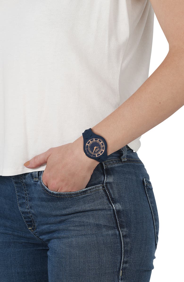 VERSUS Versace Fire Island Studs Silicone Strap Watch, 39mm, Alternate, color, Blue