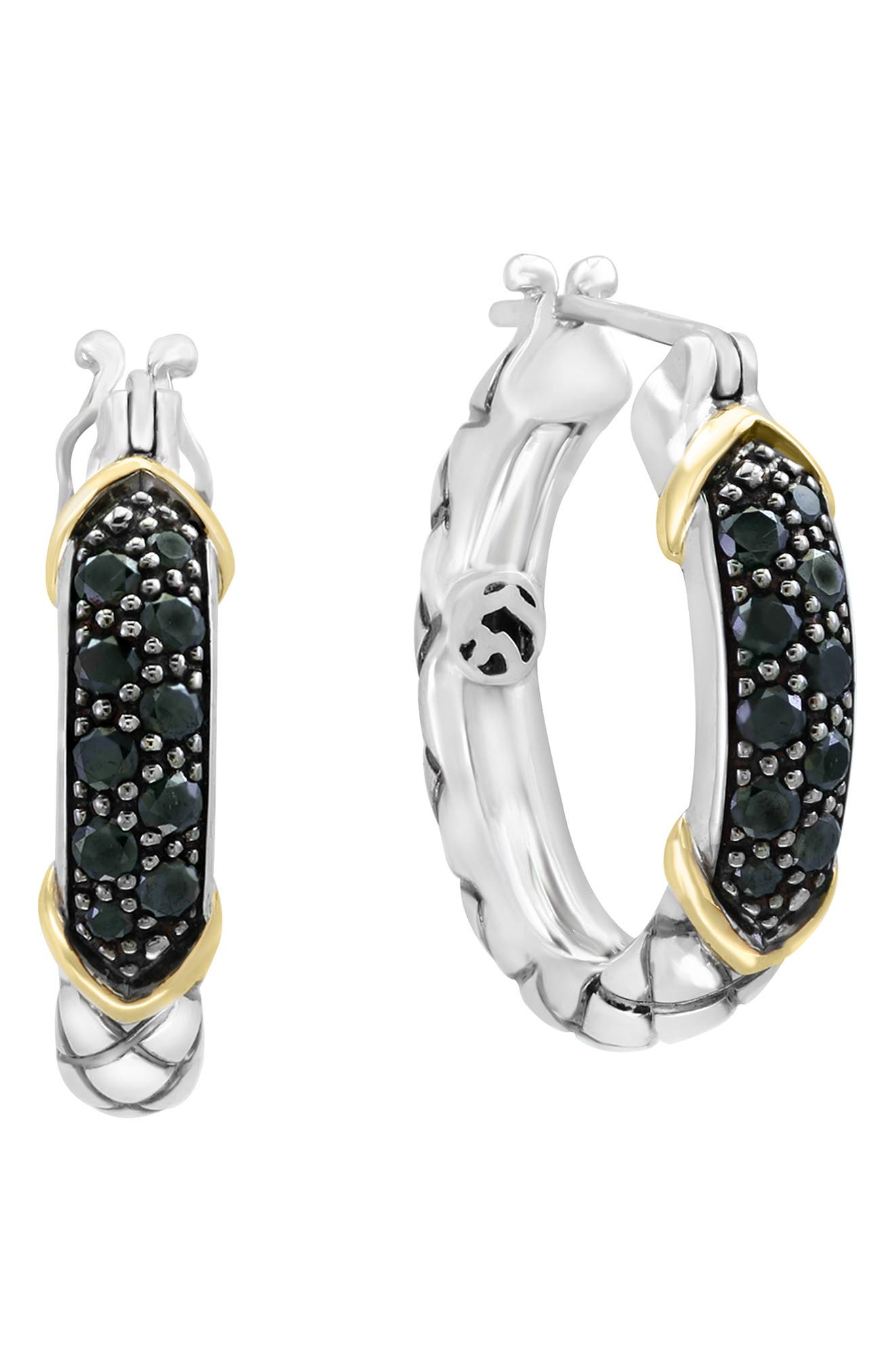 EFFY Sterling Silver & 14K Gold Black Diamond Hoop Earrings - 0.45ct.