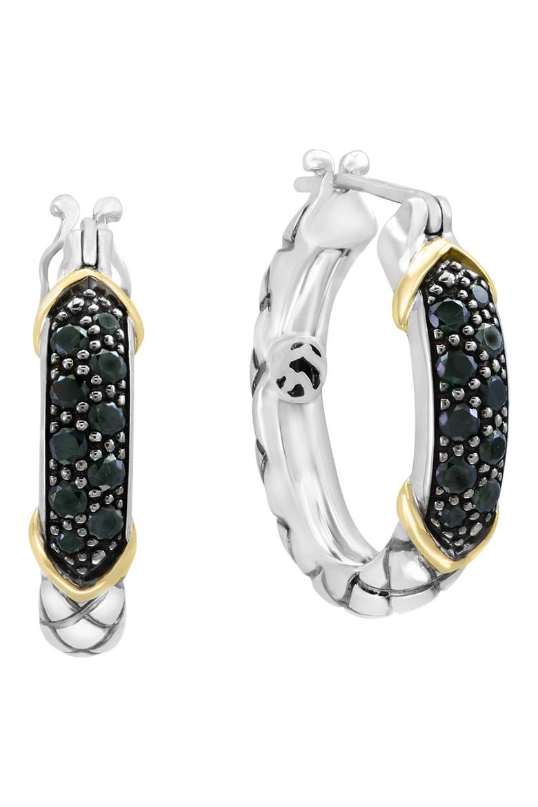 Sterling Silver & 14K Gold Black Diamond Hoop Earrings - 0.45ct., Main, color, BLACK