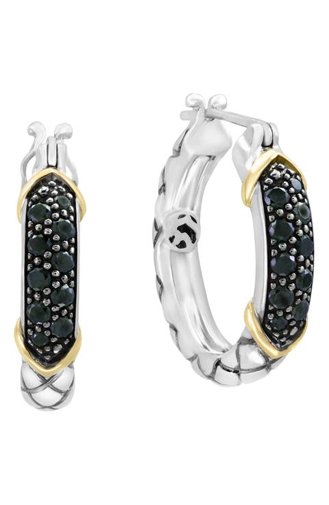 Sterling Silver & 14K Gold Black Diamond Hoop Earrings - 0.45ct.