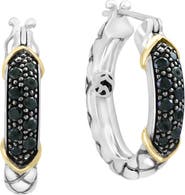 EFFY Sterling Silver & 14K Gold Black Diamond Hoop Earrings - 0.45ct.