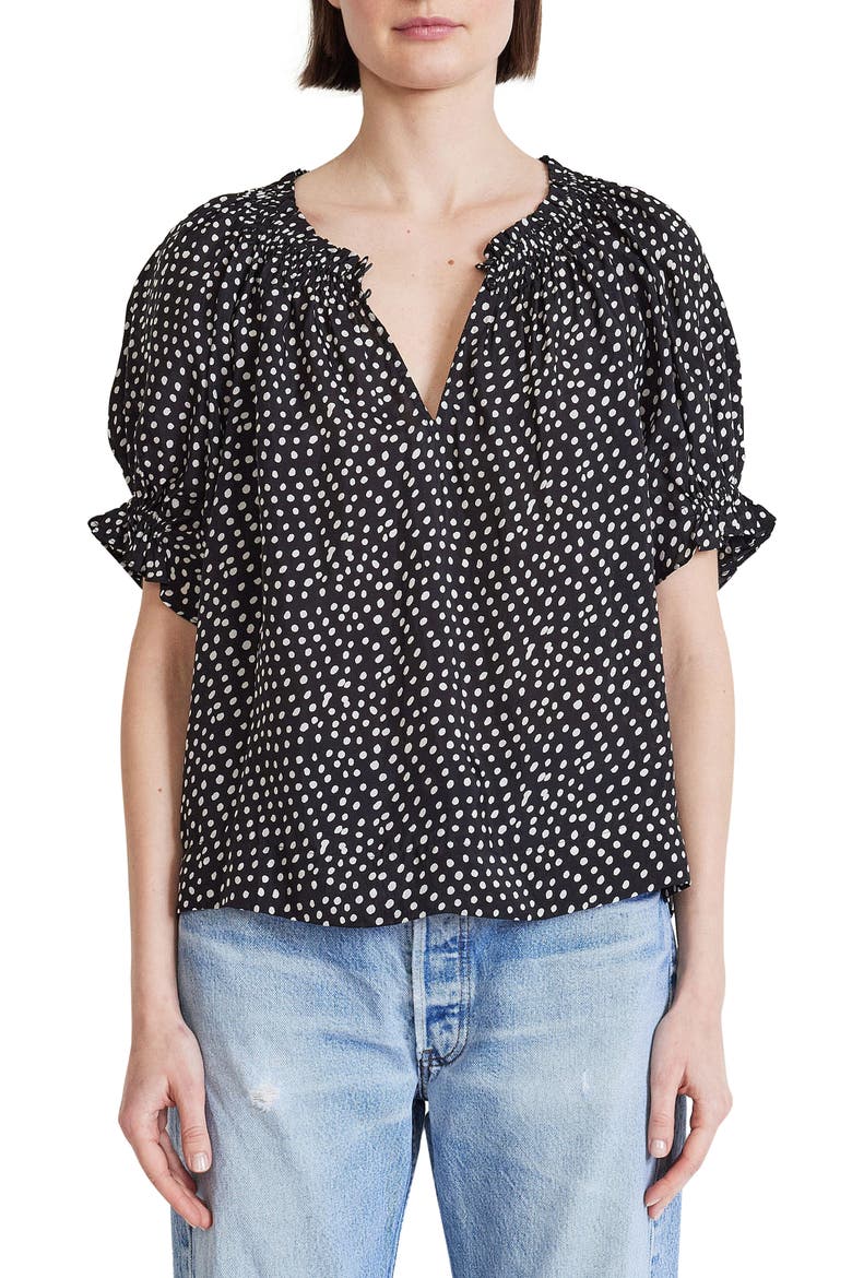 Las Casas Dot Print Blouse, Main, color, BLACK DOT