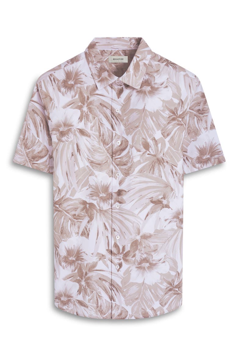Orson Trim Fit Floral Short Sleeve Stretch Cotton Button-Up Shirt, Alternate, color, CAMEL