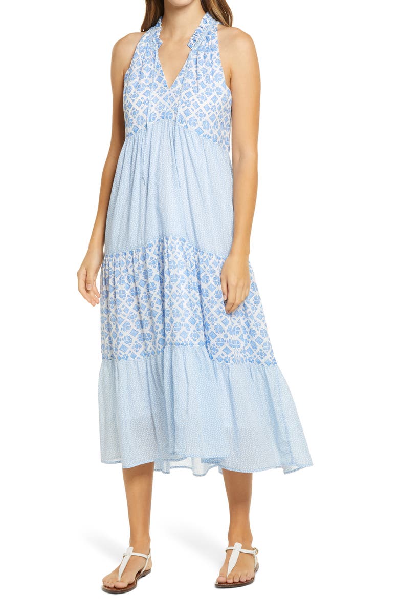 vineyard vines Diamond Print Halter Midi Dress, Main, color,