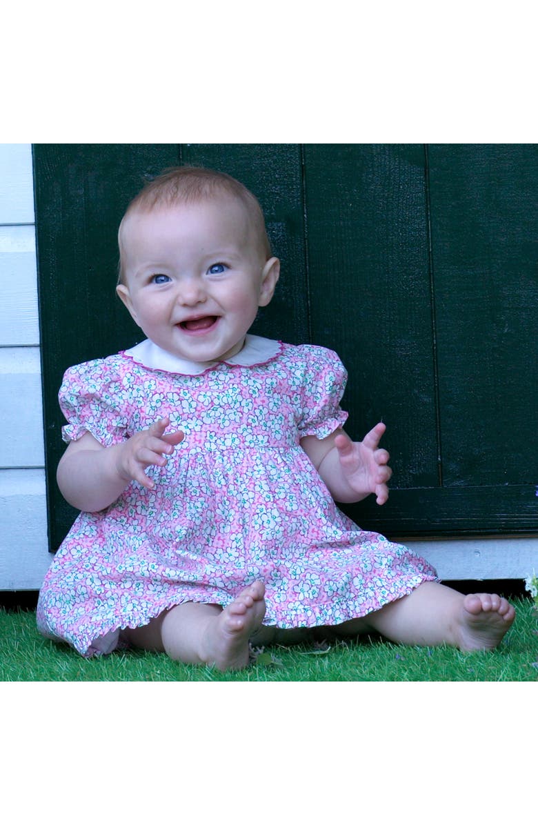 Rachel Riley Scalloped Collar Floral Dress and Bloomers, Alternate, color, Pink