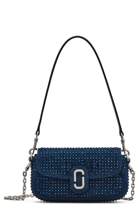 The Clover Crystal Embellished Denim Shoulder Bag