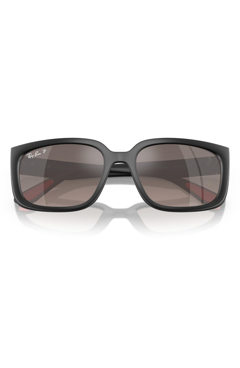 Ray-Ban x Scuderia Ferrari 57mm Chromance Polarized Square Sunglasses, Alternate, color, Matte Black