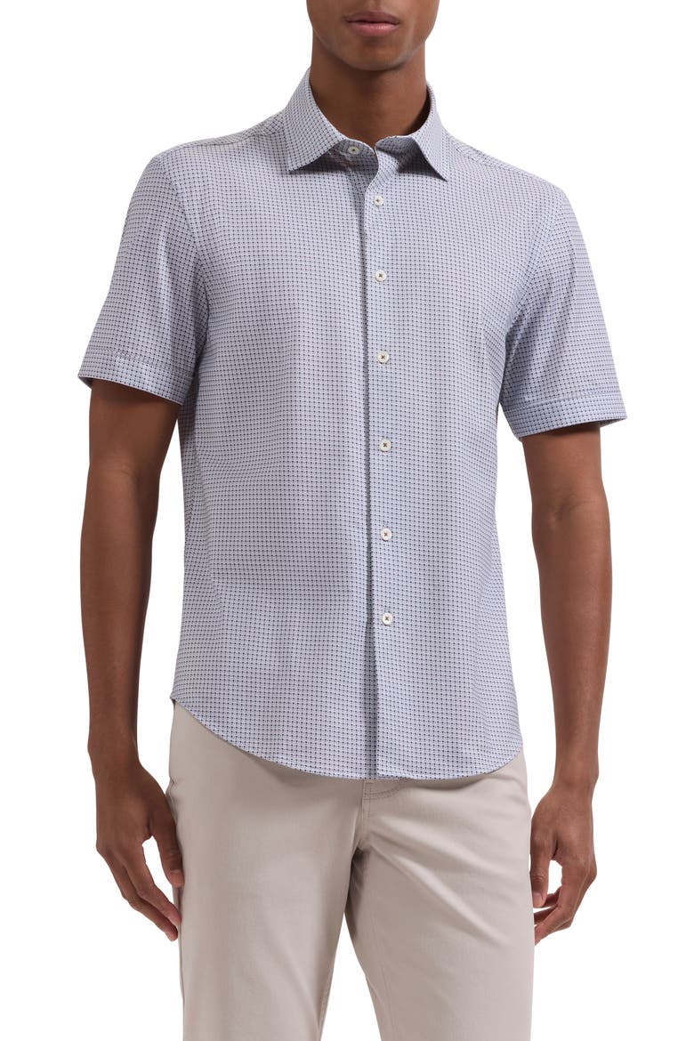 Miles OoohCotton® Neat Dot Print Short Sleeve Button-Up Shirt, Main, color, MOCHA