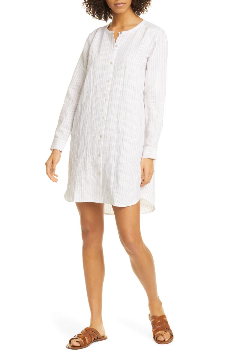 Eileen Fisher Round Neck Stripe Shirt Dress, Main, color,