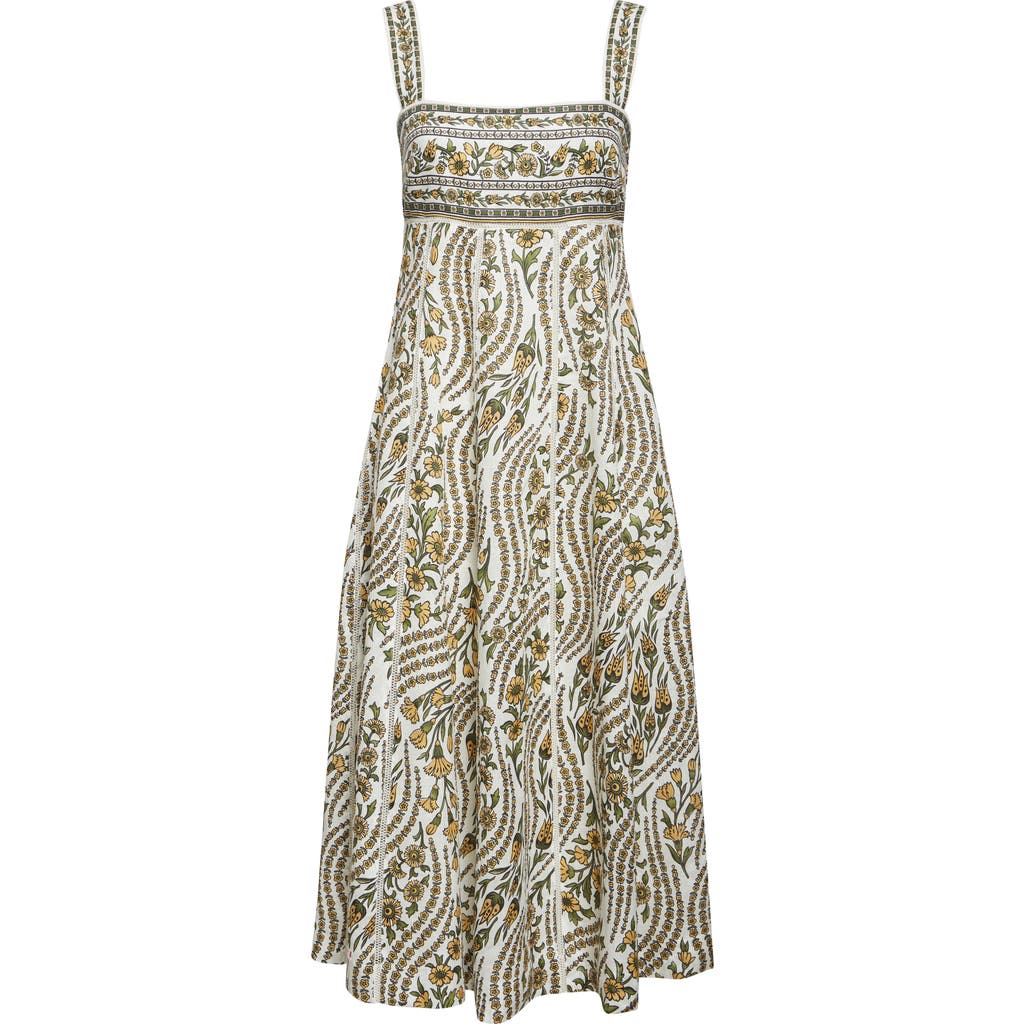 Shop Veronica Beard Rye Floral Linen Midi Sundress In Dove/green Multi