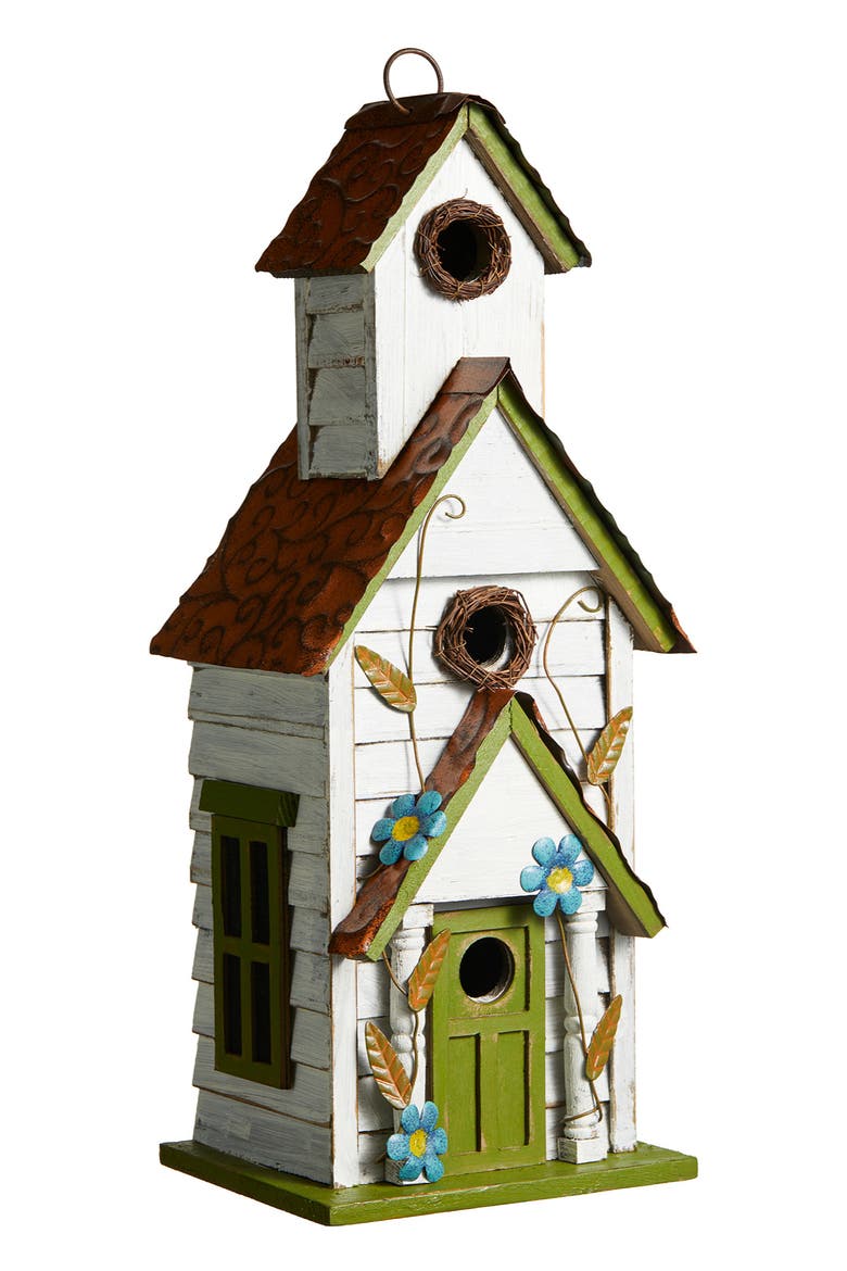 20"H Oversized Solid Wood 3-Story Villa Decorative Outdoor Garden Birdhouse, Main, color, Green