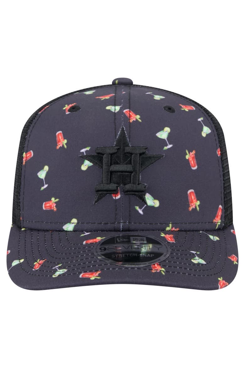 Men's New Era Black Houston Astros Adventure Drinks Pattern 9SEVENTY Stretch-Snap Hat, Alternate, color, Navy