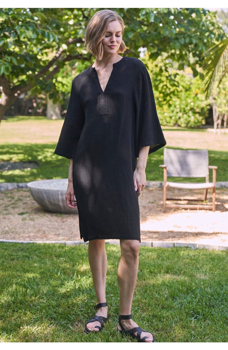 ocean+main Short Gauze Tunic Dress With Pockets, Alternate, color, Black