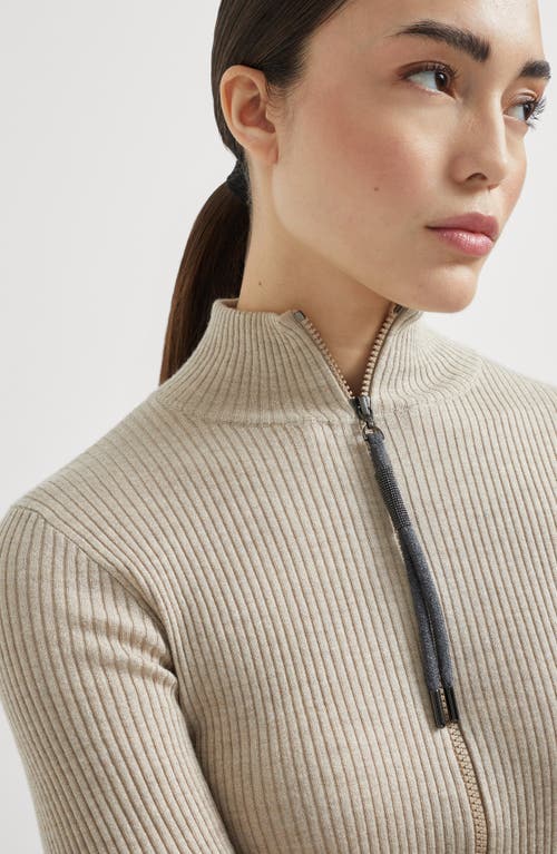 Brunello Cucinelli Cashmere-blend Zip-front Top In Desert