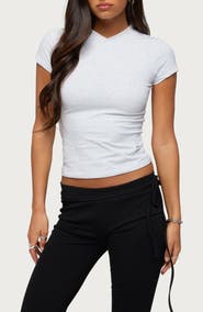 EDIKTED Aire High V-Neck Stretch Cotton T-Shirt
