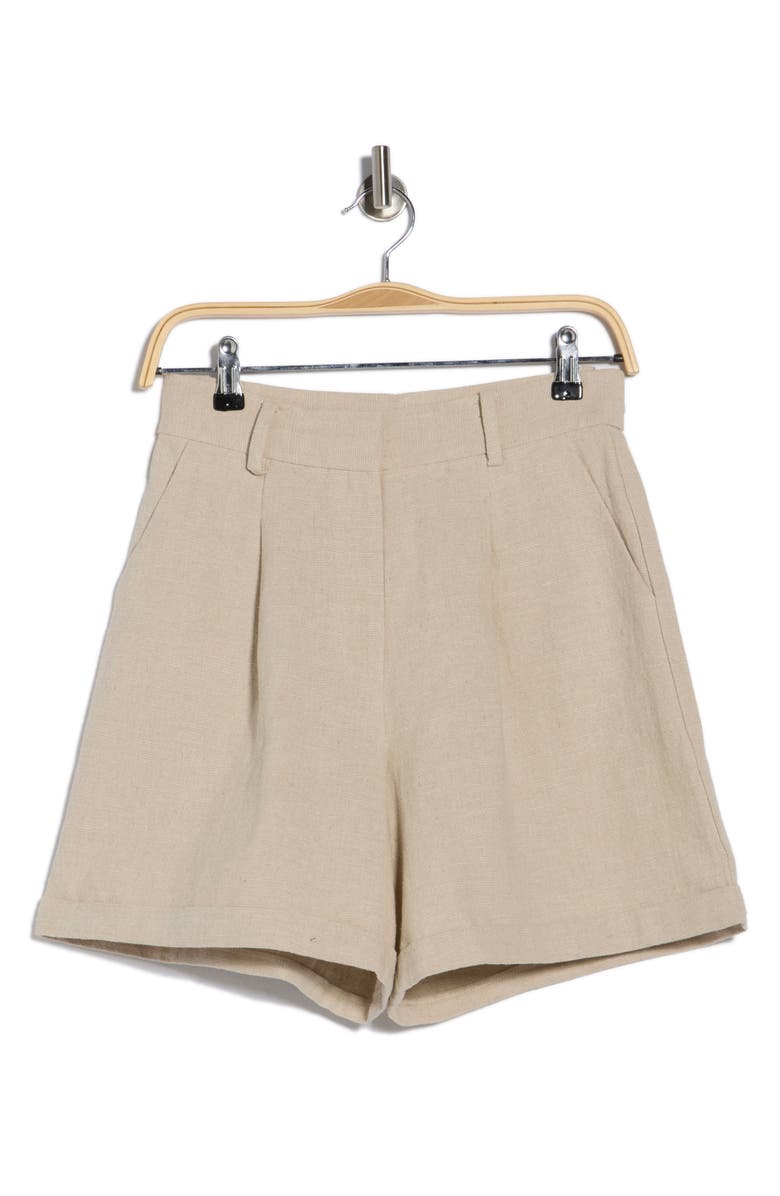 FRNCH Coraline Woven Linen Blend Shorts, Main, color, Beige